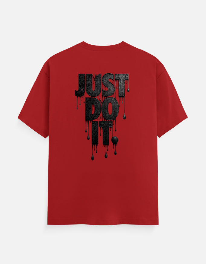 Unisex graphic crew-neck t-shirt, red, front large black dripping text print