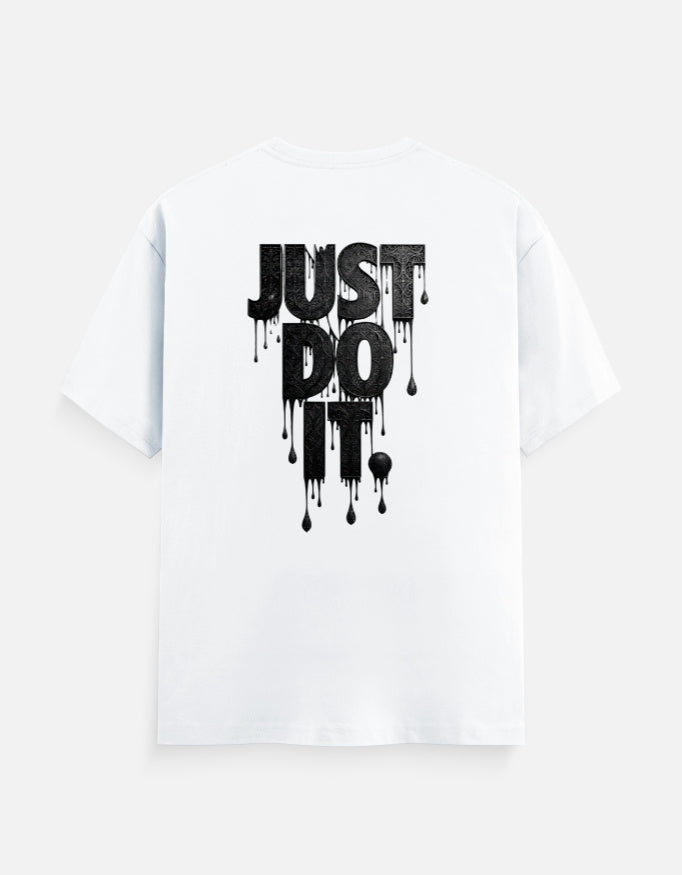 Unisex graphic crew-neck t-shirt, white, front large black dripping text print