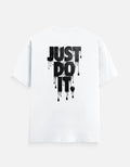 Unisex graphic crew-neck t-shirt, white, front large black dripping text print