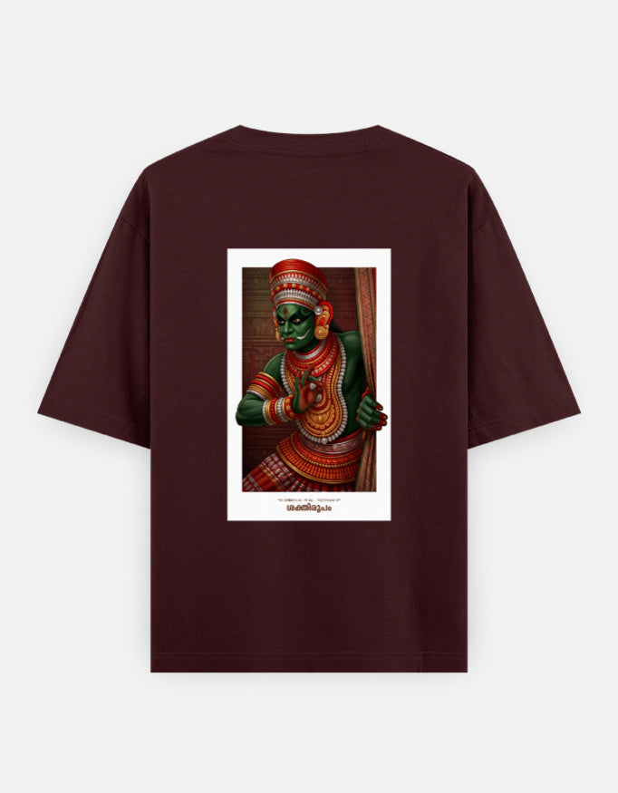 Maroon oversized unisex round-neck T-shirt with centered deity portrait graphic