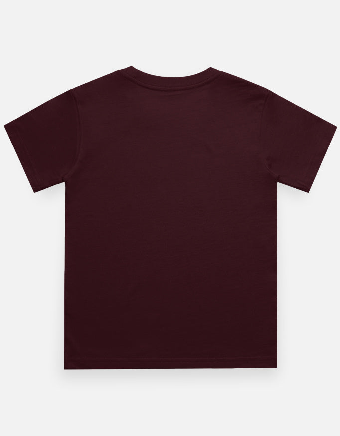 Kids crew neck T-shirt, maroon, short sleeves