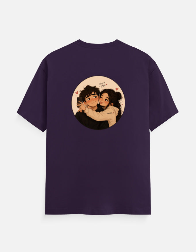 Unisex crew neck T-shirt, purple, short sleeves, front round graphic print
