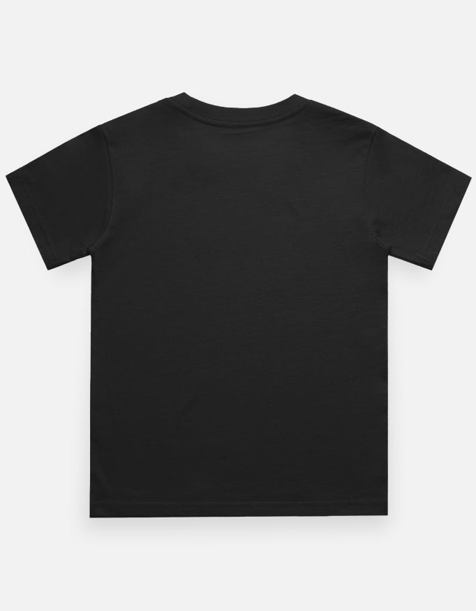 Kids graphic crew neck T-shirt, black solid back view