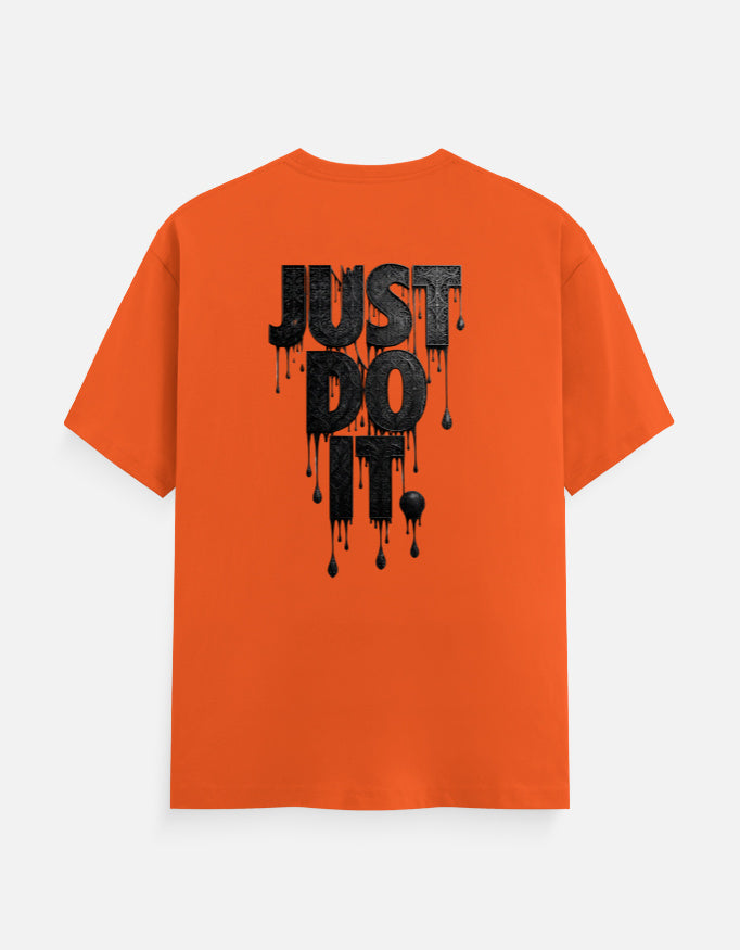 Unisex graphic crew-neck t-shirt, orange, front large black dripping text print