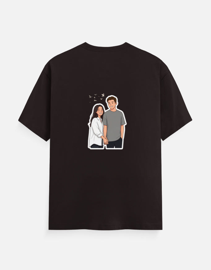 Coffee brown unisex crew neck t-shirt with small couple graphic on the chest
