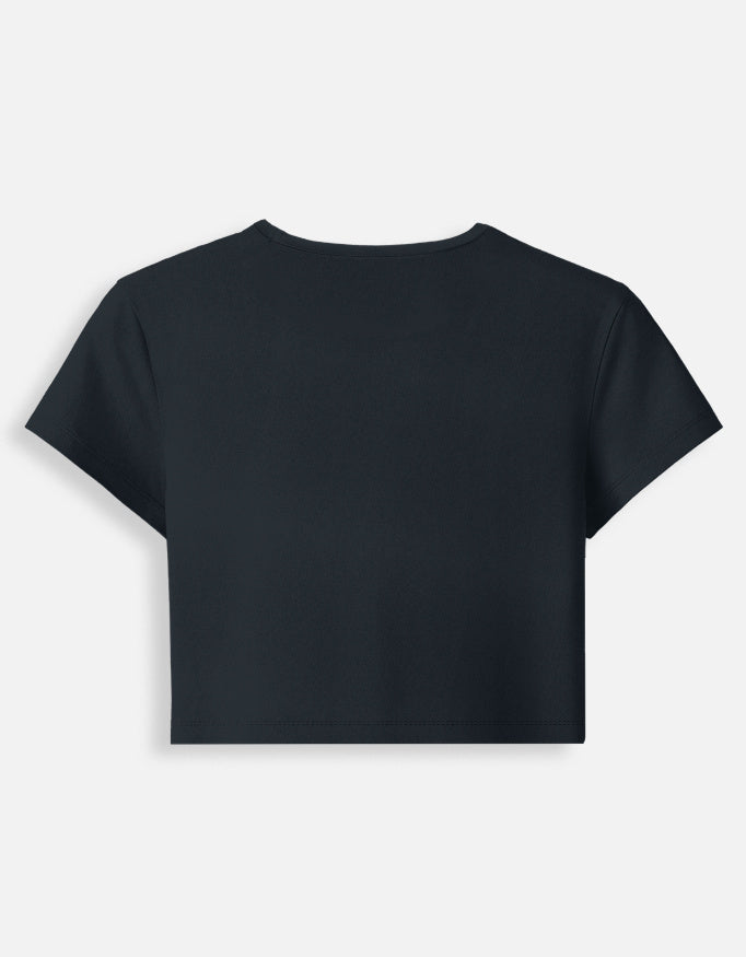Women's fitted crop baby tee, navy plain back
