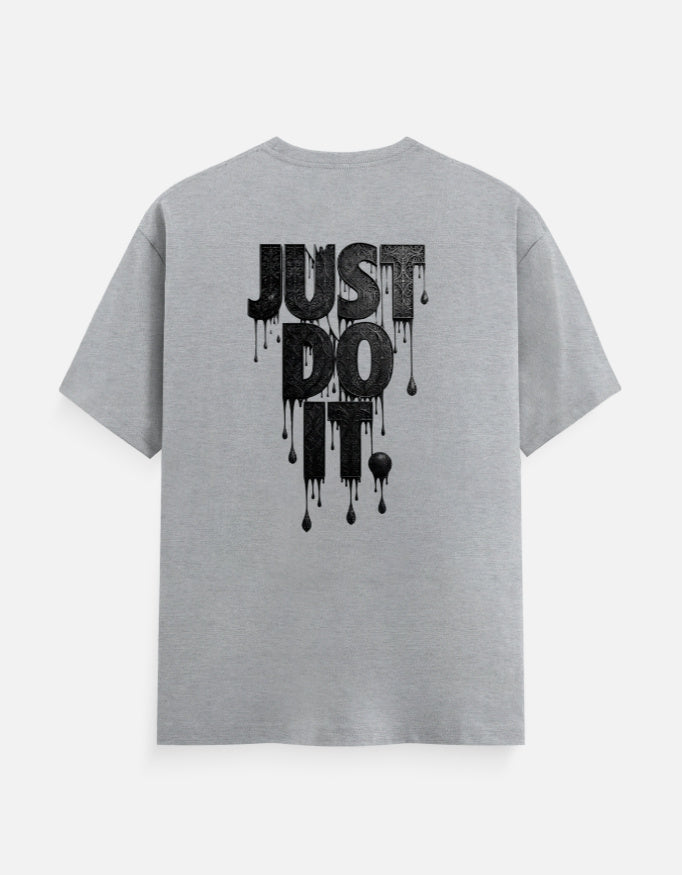 Unisex graphic crew-neck t-shirt, grey, front large black dripping text print