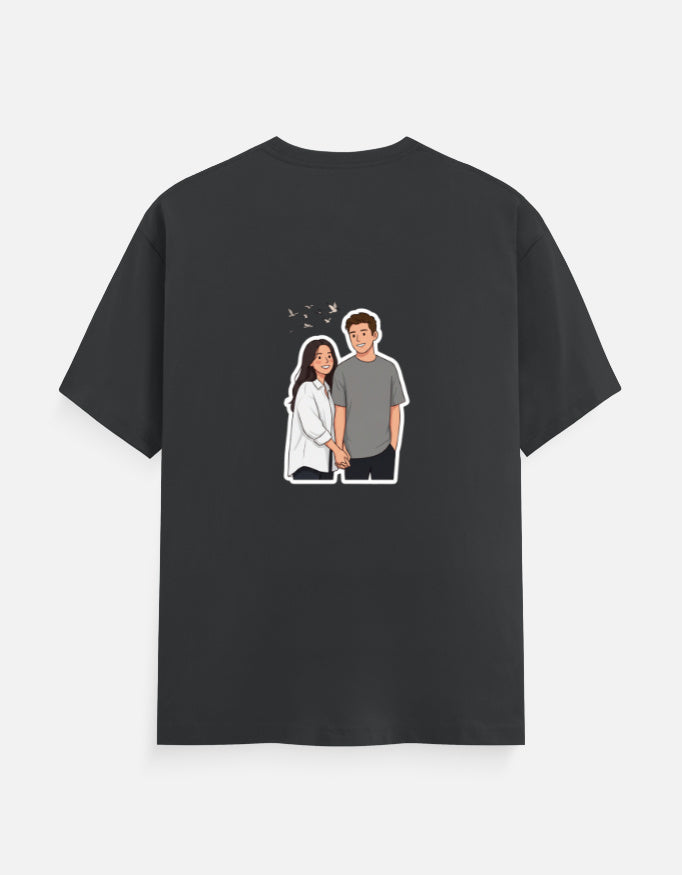 Steel grey unisex crew neck t-shirt with small couple graphic on the chest