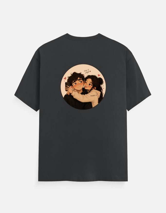 Unisex crew neck T-shirt, steel grey, short sleeves, front round graphic print