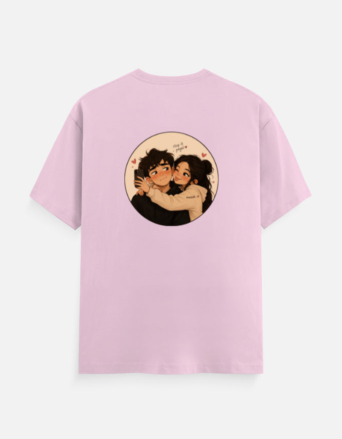 Unisex crew neck T-shirt, light baby pink, short sleeves, front round graphic print