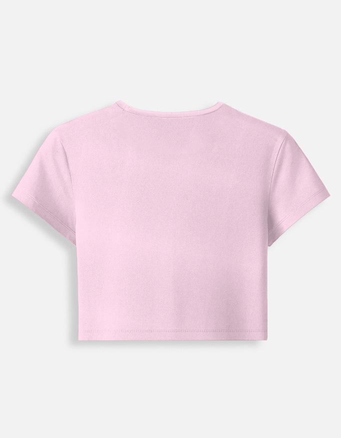 Women’s fitted crop baby tee, light pink, plain back with crew neckline