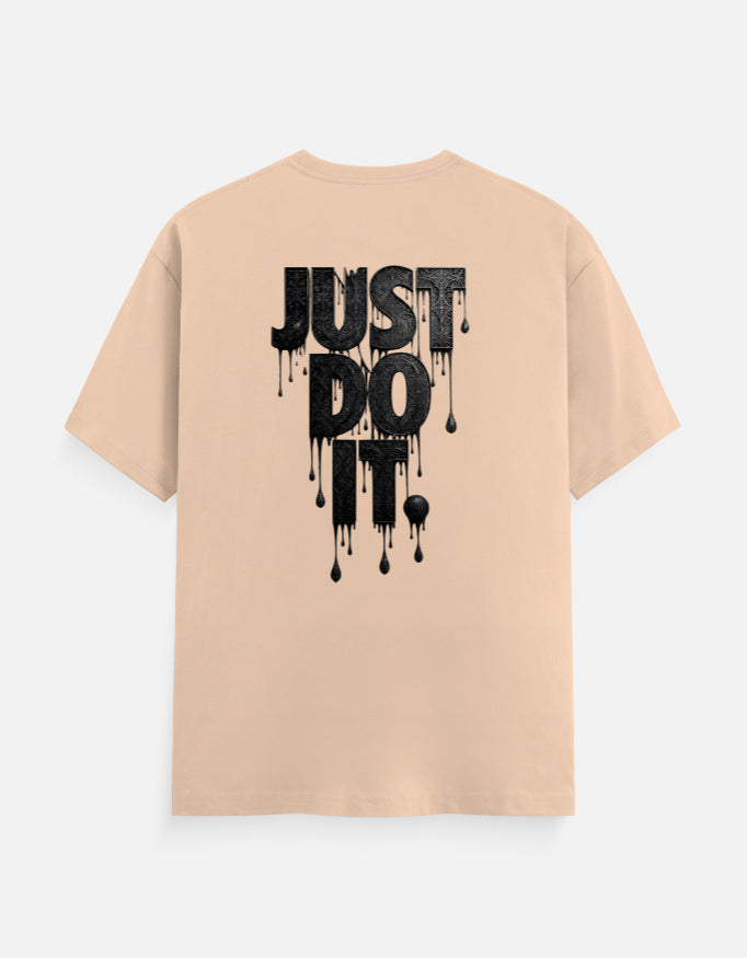 Unisex graphic crew-neck t-shirt, beige, front large black dripping text print