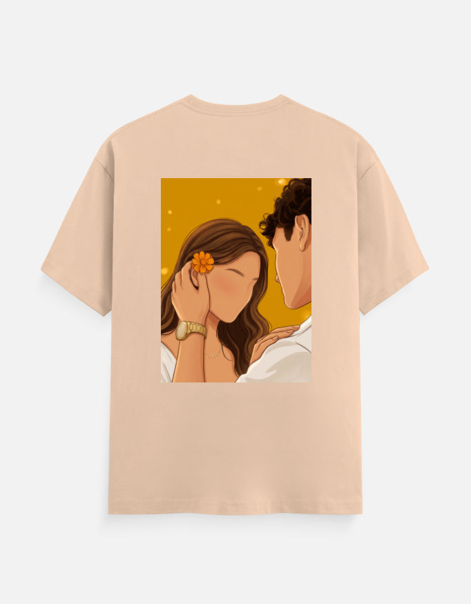 Unisex crew neck T-shirt, peach, square romantic graphic print on back