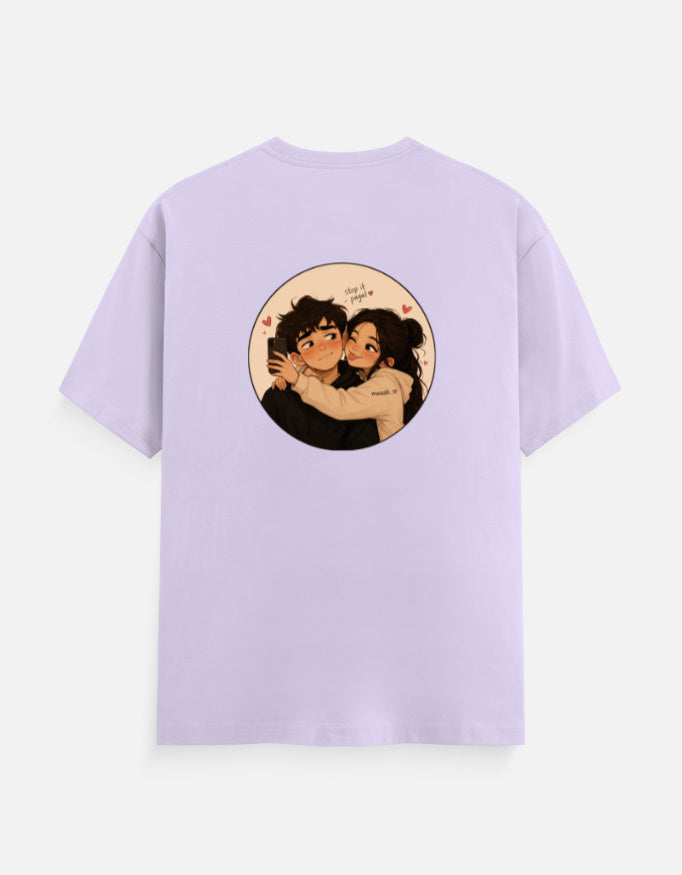 Unisex crew neck T-shirt, lavender, short sleeves, front round graphic print