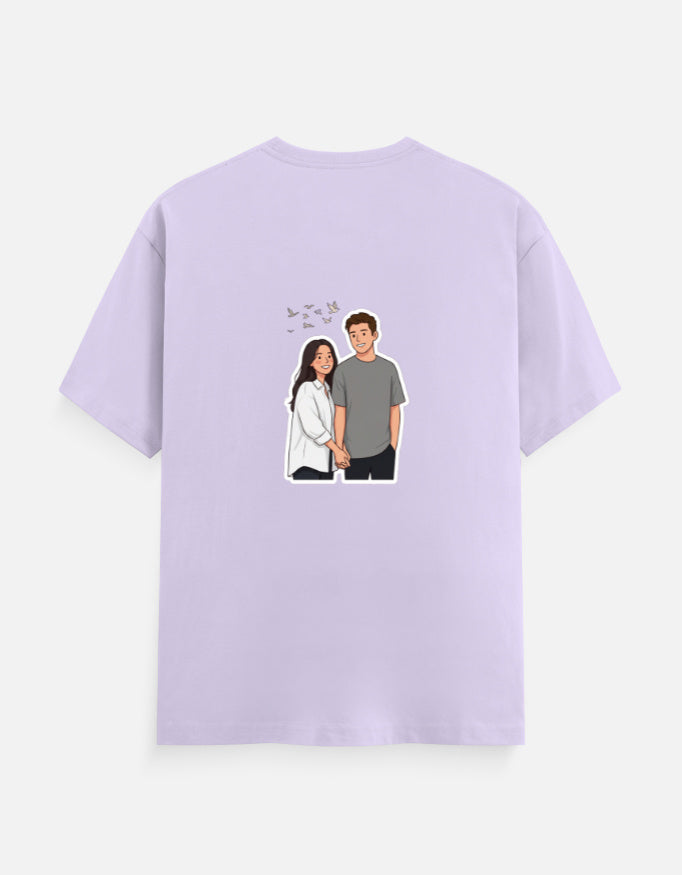 Lavender unisex crew neck t-shirt with small couple graphic on the chest