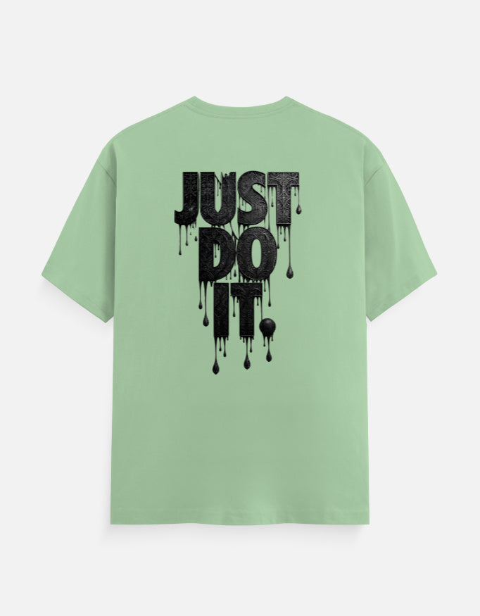 Unisex graphic crew-neck t-shirt, mint green, front large black dripping text print