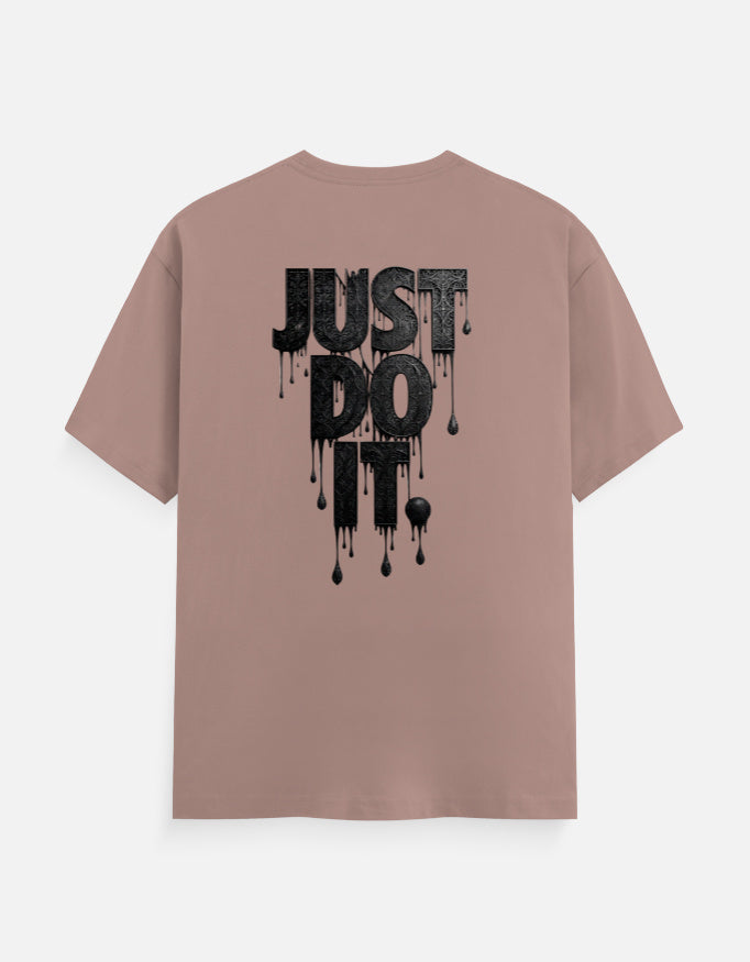 Unisex graphic crew-neck t-shirt, dusty pink, front large black dripping text print