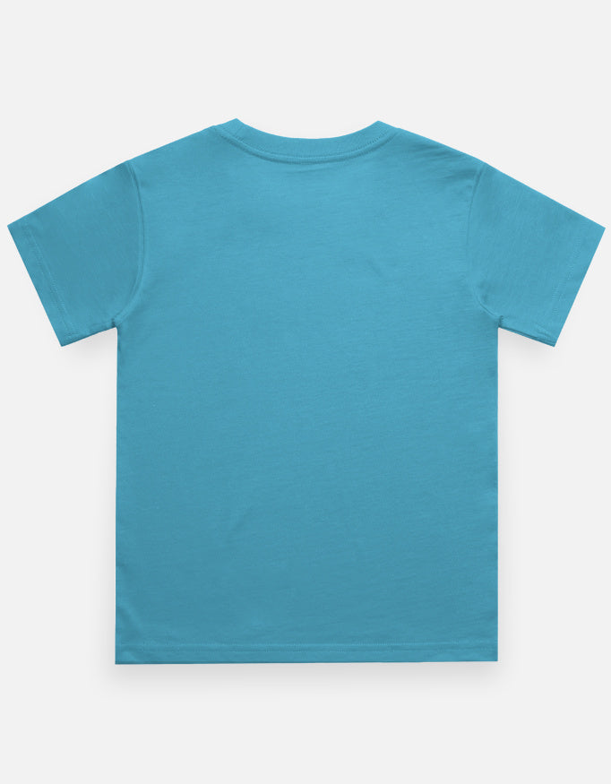 Kids crew neck T-shirt, blue, plain back view