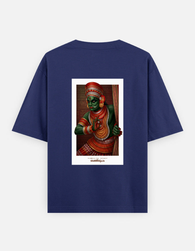 Royal blue oversized unisex round-neck T-shirt with centered deity portrait graphic