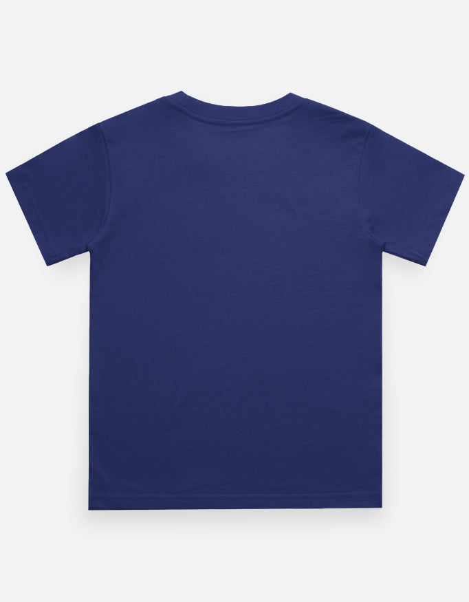 Kids crew neck T-shirt in royal blue, plain back view with no graphic