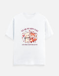 Unisex crew-neck graphic t-shirt, white, cartoon heart couple illustration on chest