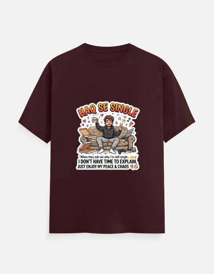 Maroon unisex crew-neck t-shirt with colorful Hindi slogan graphic on front