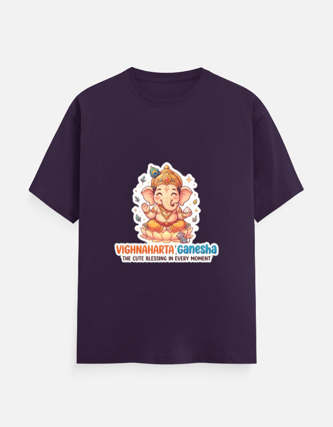 Purple unisex crew-neck t-shirt with Ganesha graphic on front