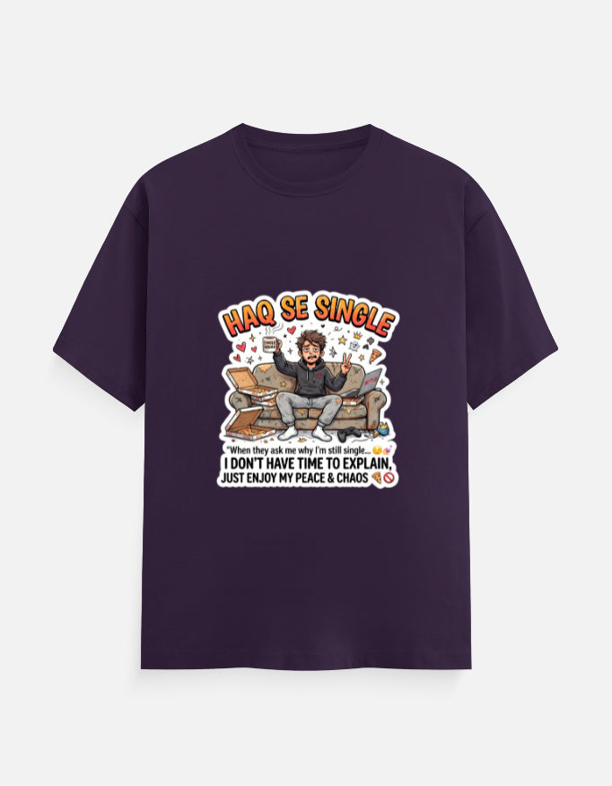 Purple unisex crew-neck t-shirt with colorful Hindi slogan graphic on front