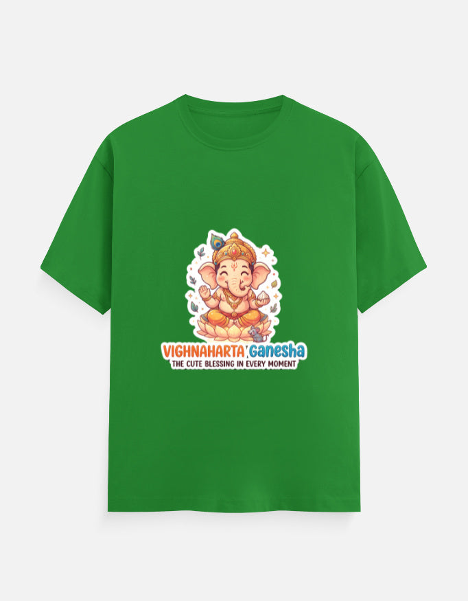 Green unisex crew-neck t-shirt with Ganesha graphic on front