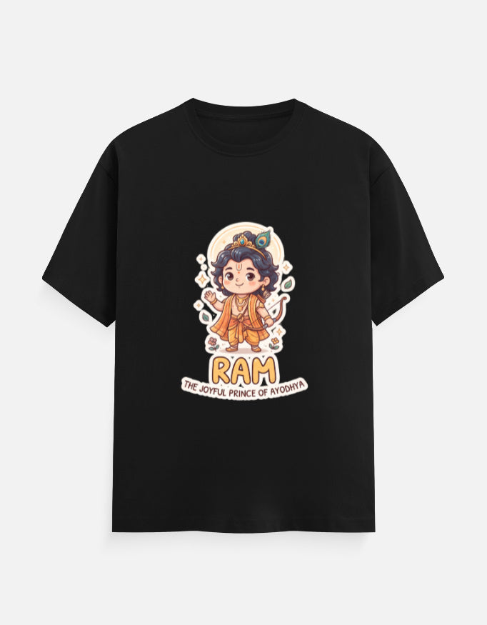 Black unisex crew-neck t-shirt with colorful RAM character graphic on the chest.
