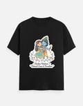 Unisex crew-neck graphic t-shirt, black with colorful Radha-Krishna print on chest