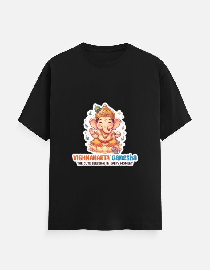 Black unisex crew-neck t-shirt with Ganesha graphic on front