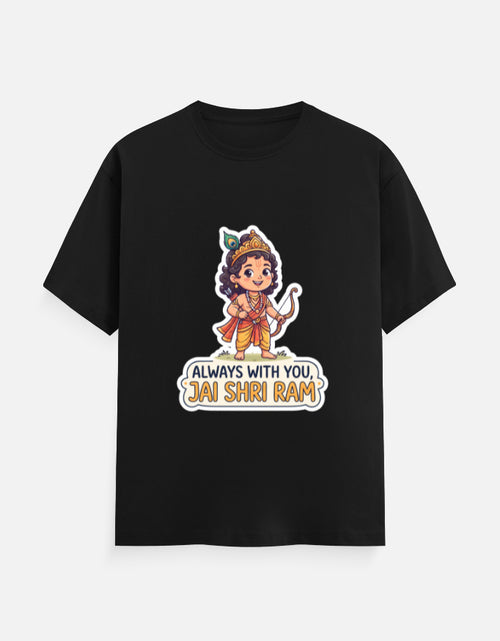 Black unisex crew-neck t-shirt with colorful deity graphic and "Always with you, Jai Shri Ram"