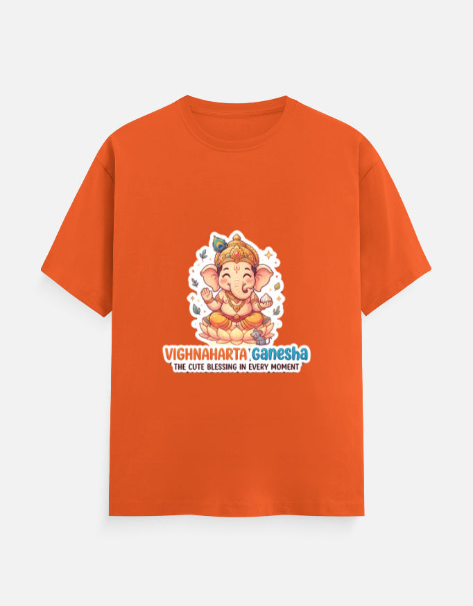 Orange unisex crew-neck t-shirt with Ganesha graphic on front