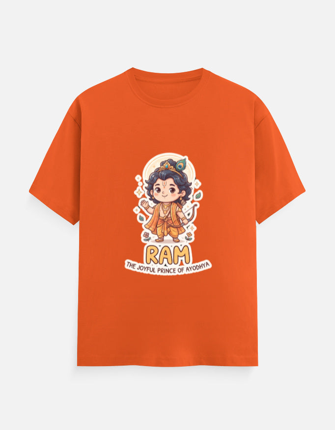 Orange unisex crew-neck t-shirt with colorful RAM character graphic on the chest.