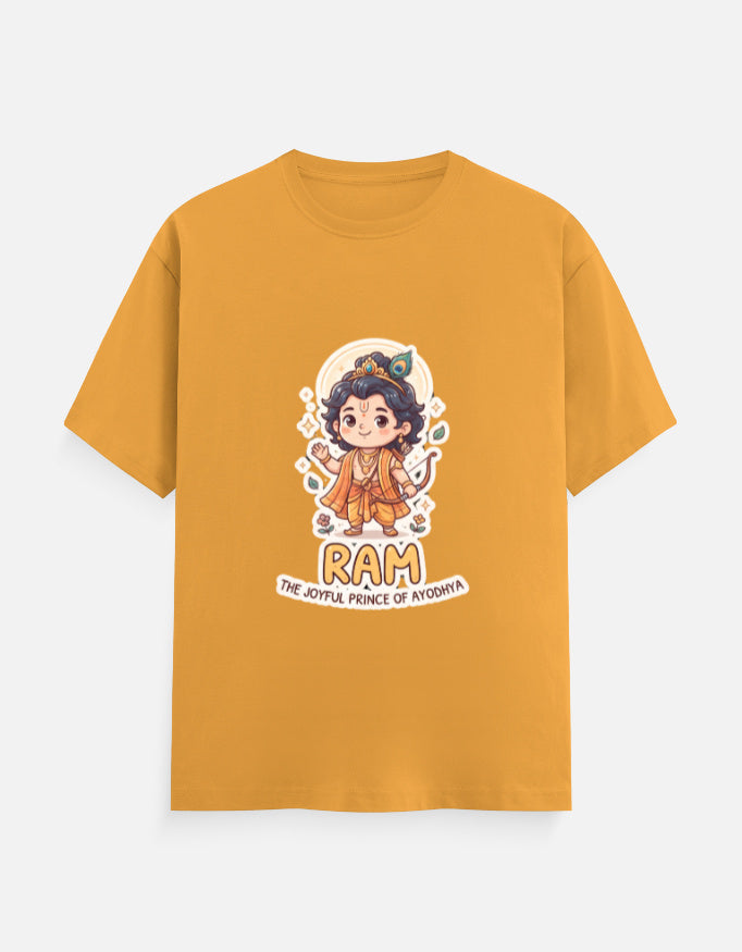 Golden yellow unisex crew-neck t-shirt with colorful RAM character graphic on the chest.