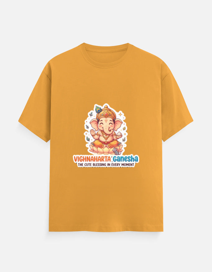 Mustard yellow unisex crew-neck t-shirt with Ganesha graphic on front