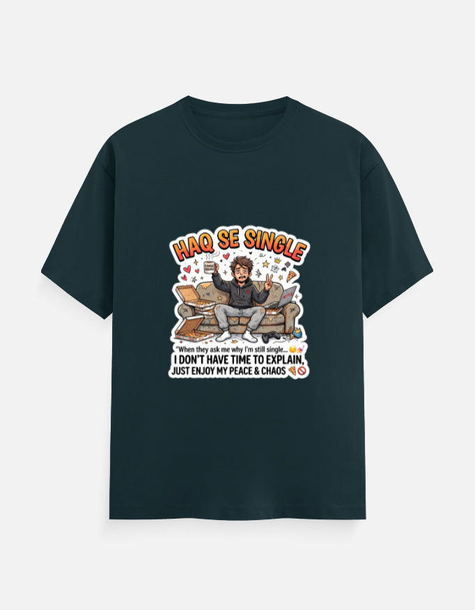 Petrol blue unisex crew-neck t-shirt with colorful Hindi slogan graphic on front