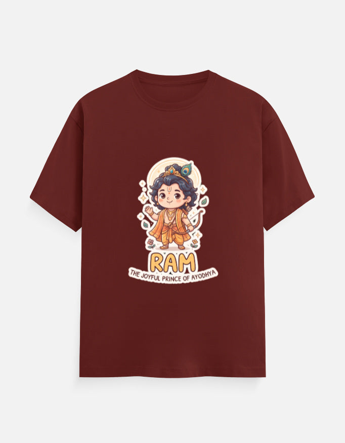 Brick red unisex crew-neck t-shirt with colorful RAM character graphic on the chest.