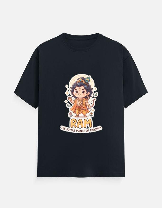 Navy blue unisex crew-neck t-shirt with colorful RAM character graphic on the chest.