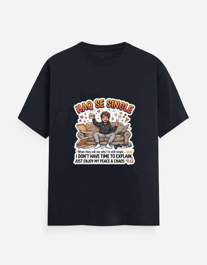 Navy blue unisex crew-neck t-shirt with colorful Hindi slogan graphic on front