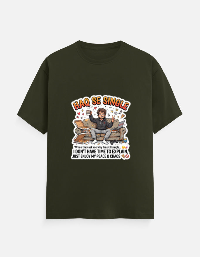 Olive green unisex crew-neck t-shirt with colorful Hindi slogan graphic on front