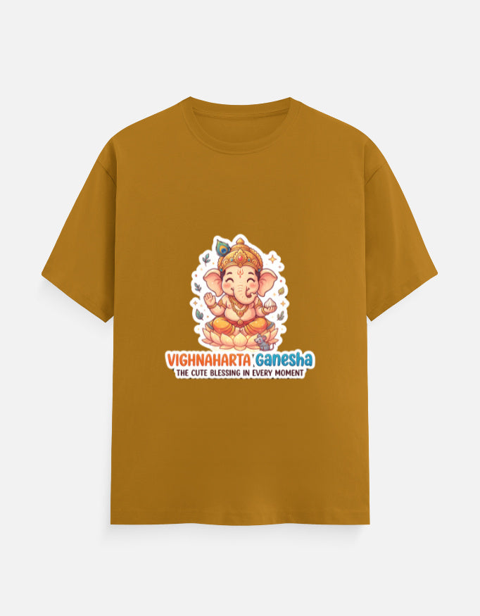 Ochre unisex crew-neck t-shirt with Ganesha graphic on front