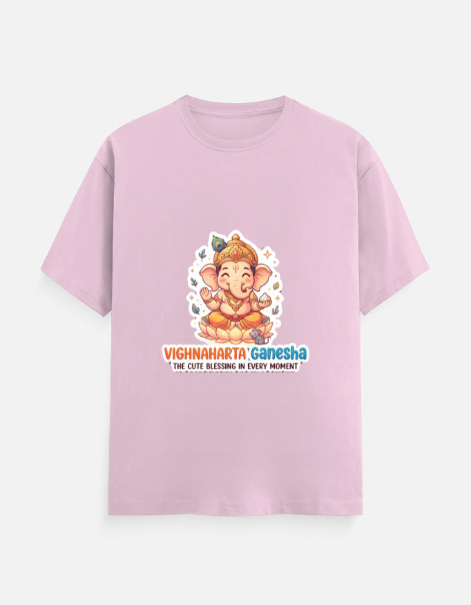 Light pink unisex crew-neck t-shirt with Ganesha graphic on front