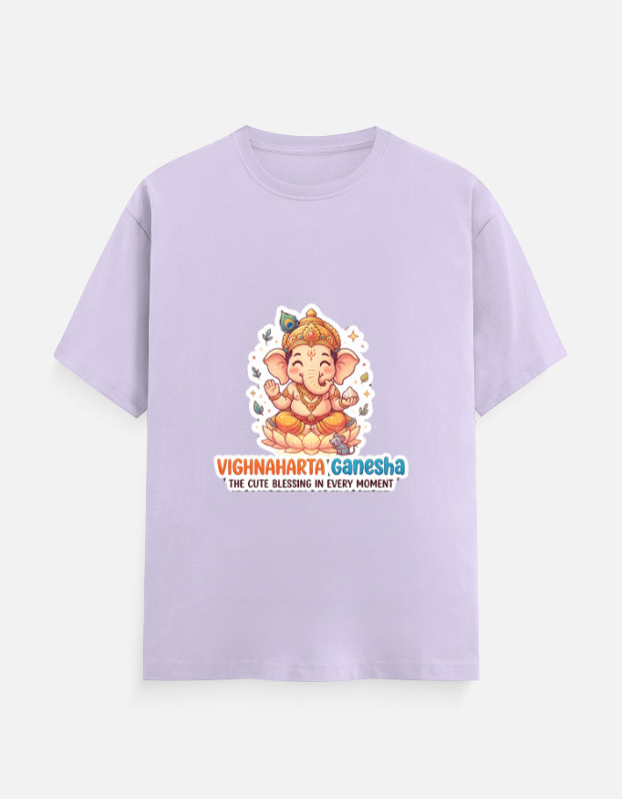 Lavender unisex crew-neck t-shirt with Ganesha graphic on front
