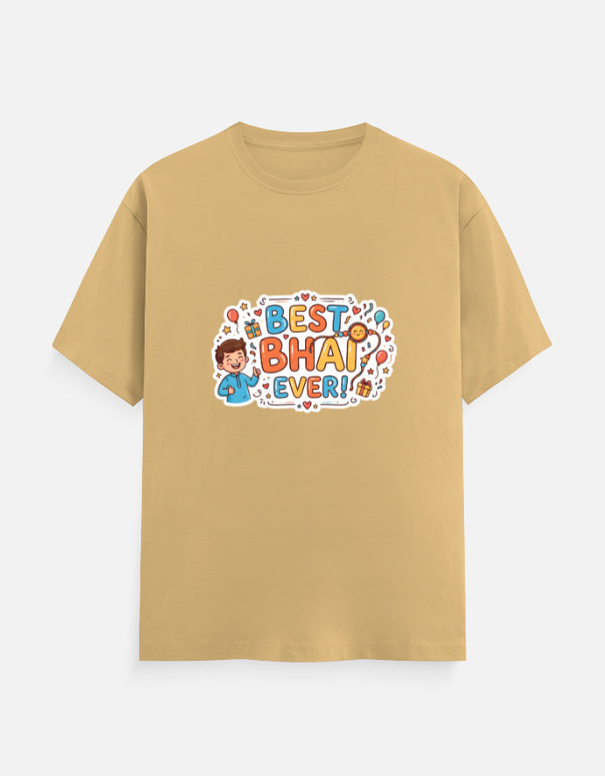 Unisex crew-neck T-shirt, tan, “Best Bhai Ever” printed graphic on front