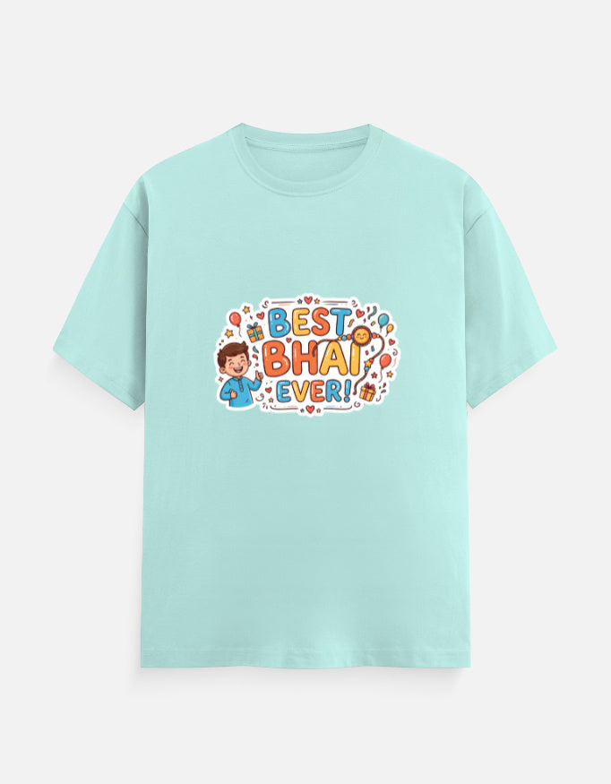 Unisex crew-neck T-shirt, mint green, “Best Bhai Ever” printed graphic on front