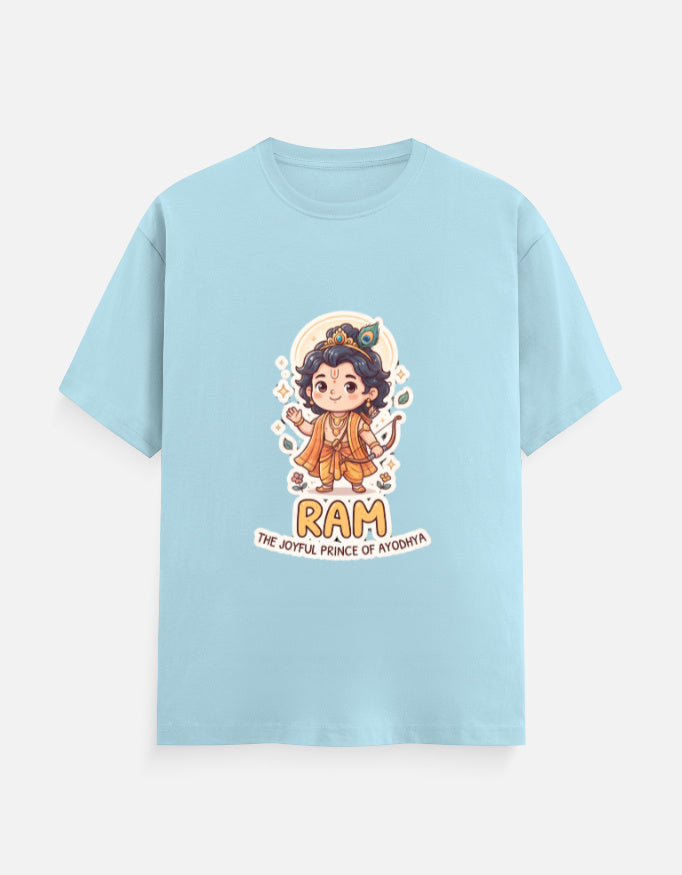 Unisex crew-neck graphic T-shirt, light blue with Ram character front print.