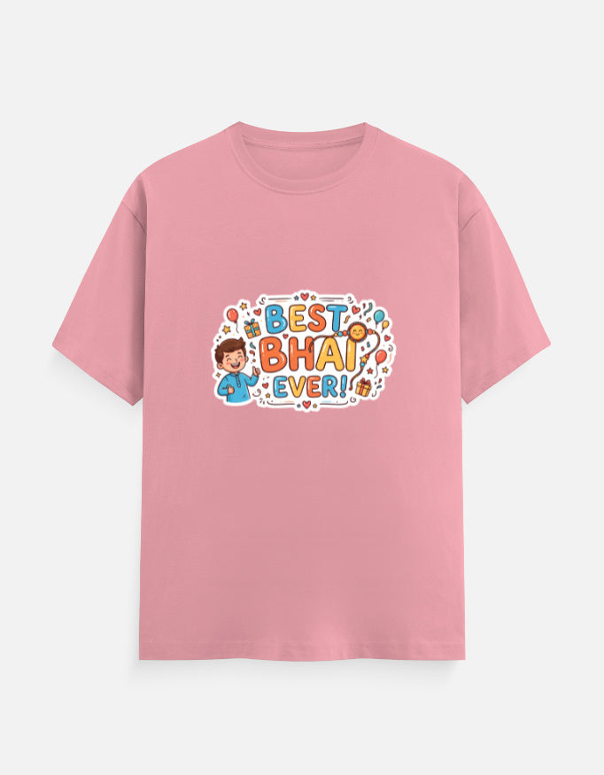 Unisex crew-neck T-shirt, light pink, “Best Bhai Ever” printed graphic on front