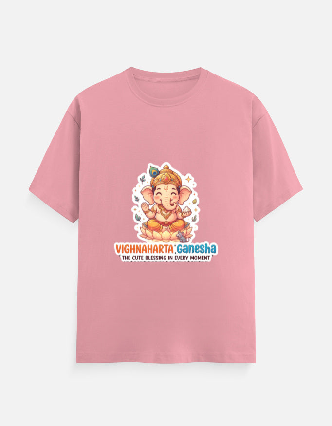 Rose pink unisex crew-neck t-shirt with Ganesha graphic on front